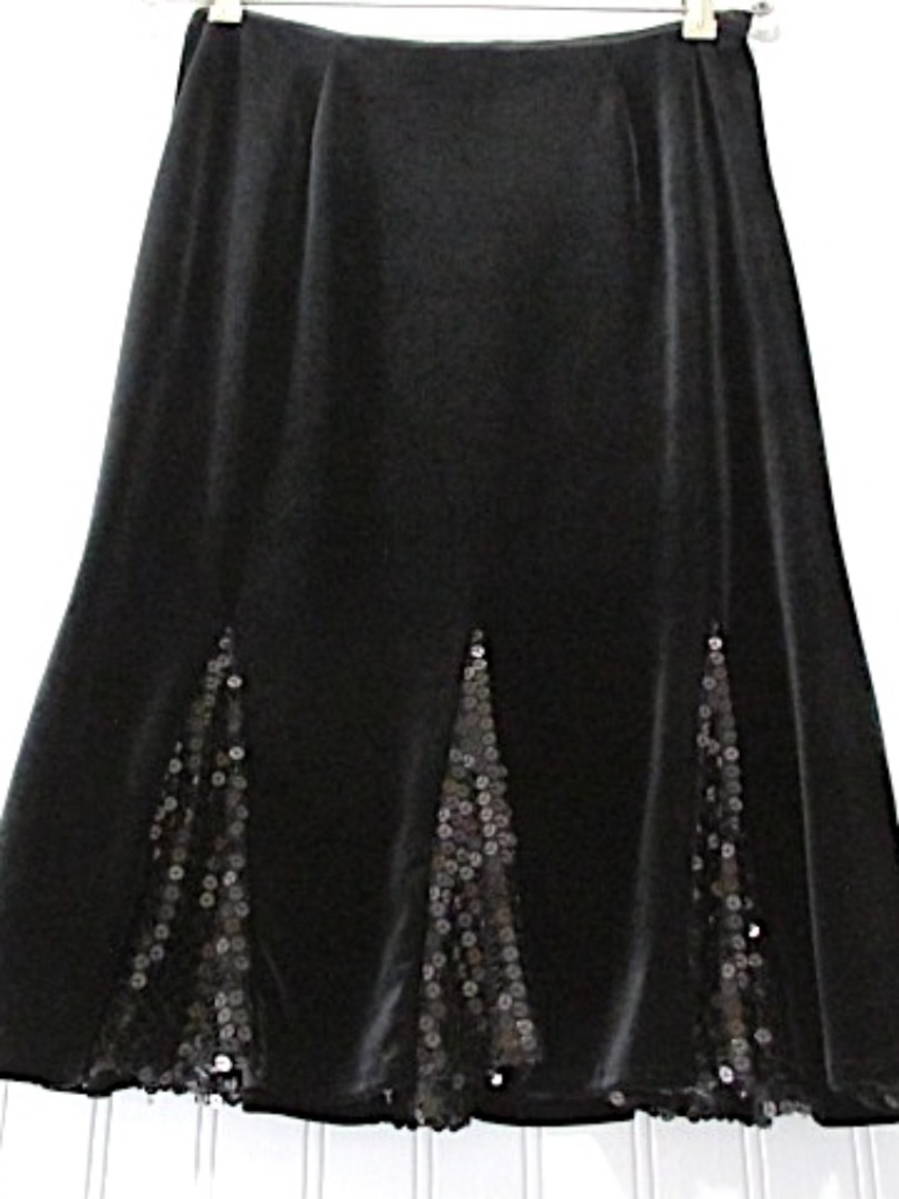 Black Velvet Sequined Trumpet Skirt, Size 8